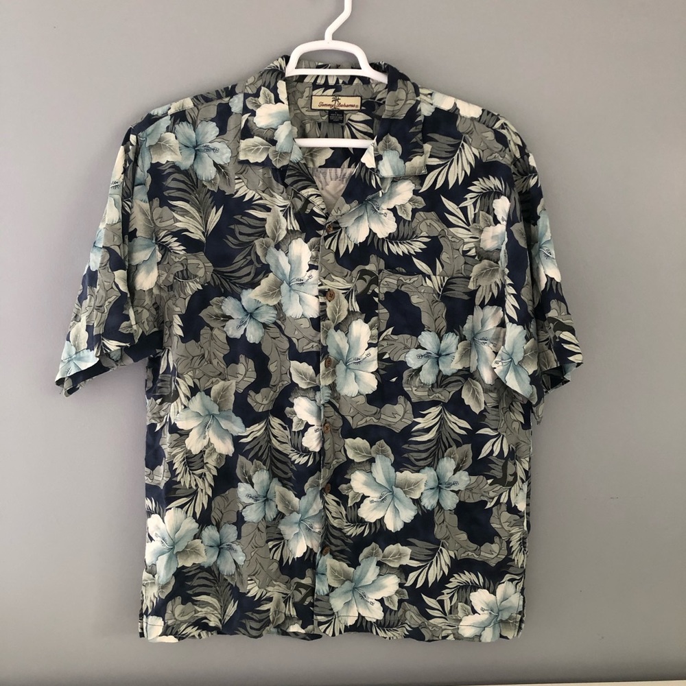 Tommy Bahama Silk Shirt - Blue Green Floral XL
